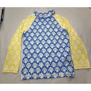NWT Boden Girls 5-6 Years Blue and Yellow Hotchpotch Long Sleeve Swim Rash Guard